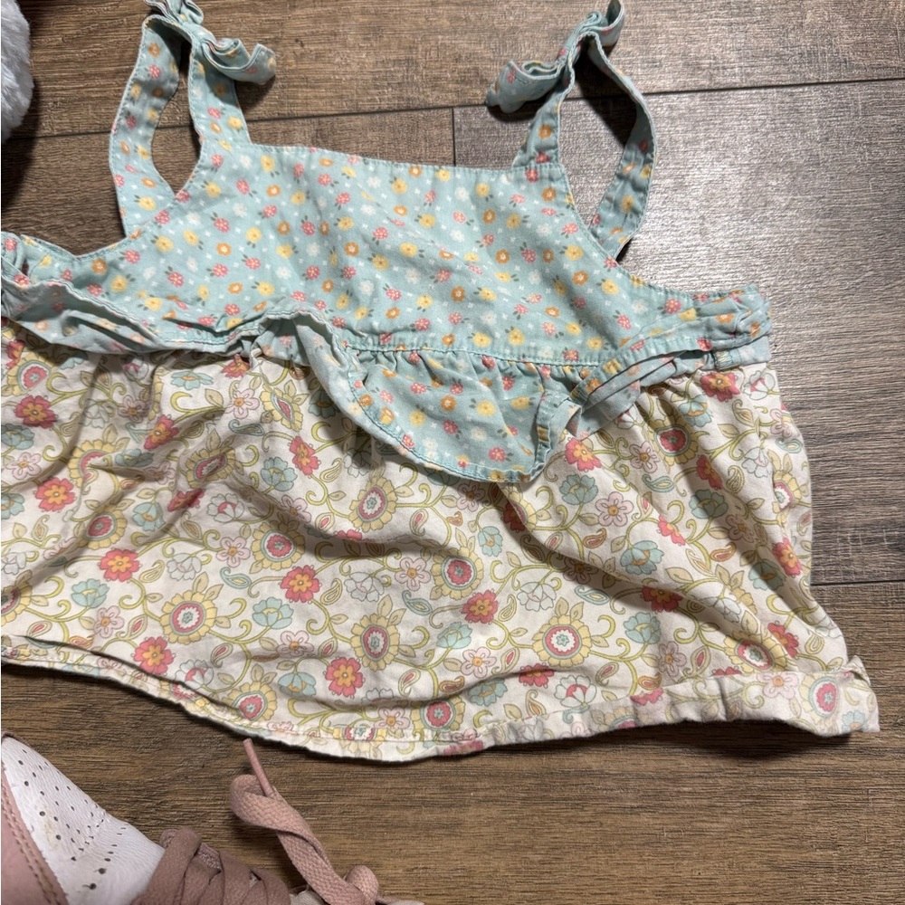 Gymboree Mint Floral Ruffle Tiered Sundress Top with Pink and Yellow Accents